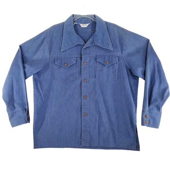Vtg JC Penney Corduroy Shirt Men XL Blue Western Button Down Long Sleeve Shacket - Picture 1 of 11
